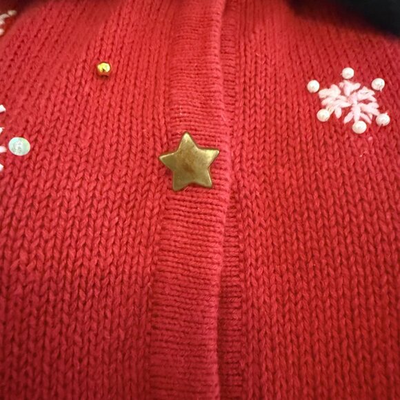 VINTAGE Red Snowman Christmas Sweater Vest | PL | Faux Fur Collar - Picture 8 of 13